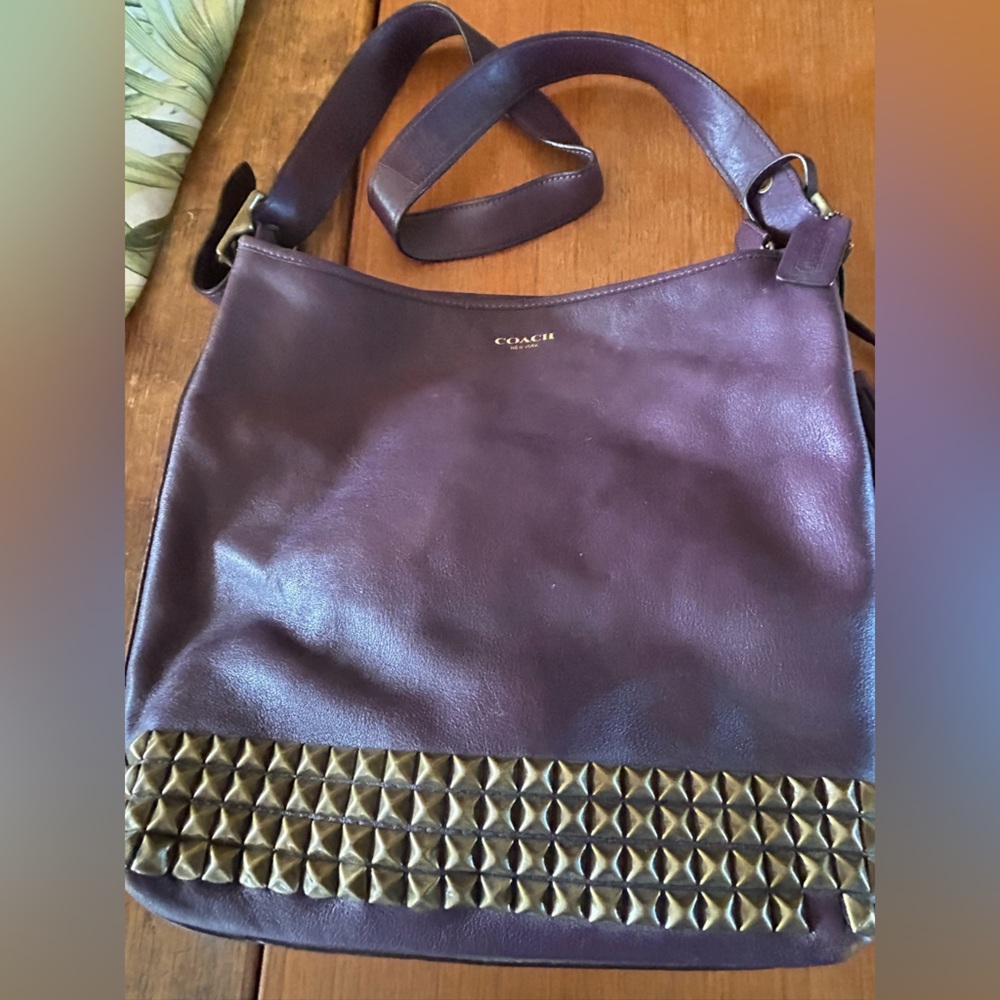 Coach Purple and Gold Studded Shoulder Bag